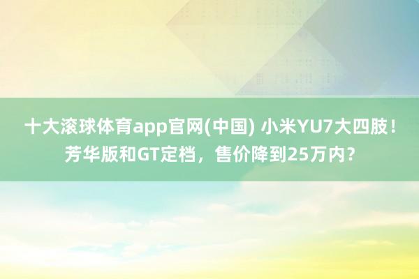 十大滚球体育app官网(中国) 小米YU7大四肢！芳华版和GT定档，售价降到25万内？