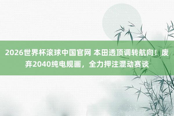 2026世界杯滚球中国官网 本田透顶调转航向！废弃2040纯电规画，全力押注混动赛谈